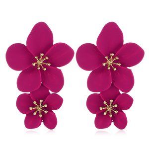 Anthro Blossom Earrings in Bright Pink